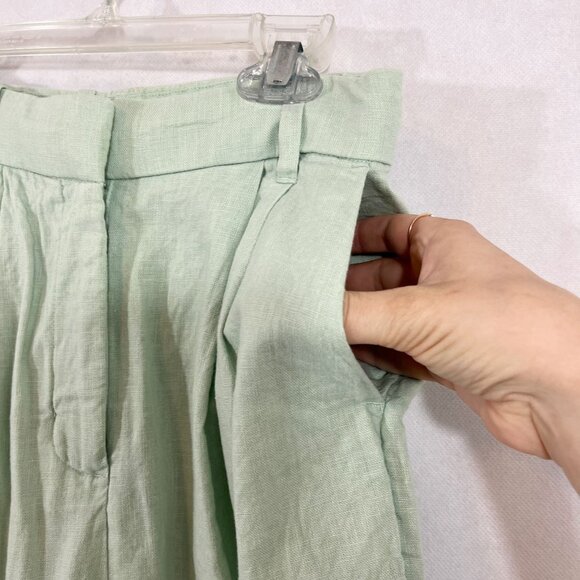 Abercrombie & Fitch Green High Rise Pleat Front Wide Leg Linen Pants Size XS - Picture 3 of 8